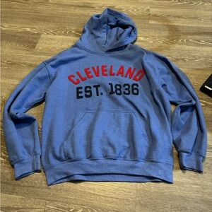 Y2K Style Est 1896 Cleveland Blue Embroidered Hoodie Size M Streetwear Grunge
